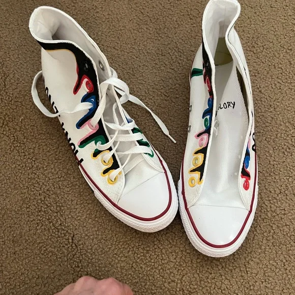 Converse White and Black Sneakers with Multicolor Drip Design - Picture 7 of 7